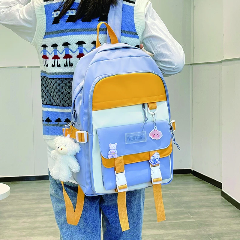 

Новинка 2021, женский рюкзак для милых девушек, школьная сумка из нейлона со вставками, вместительный рюкзак для девочек-подростков, женский р...