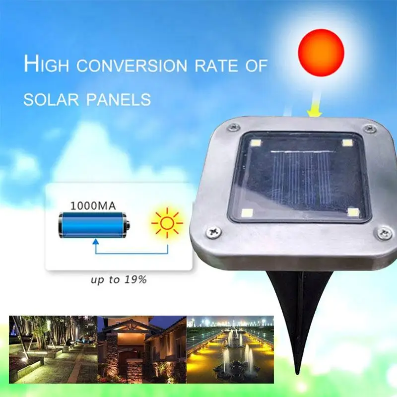 

Disk Lights Ground Lamp 4LED Solar Power Street Gutter Landscape Light Security Path Way Christmas Tree Decor Buried Light