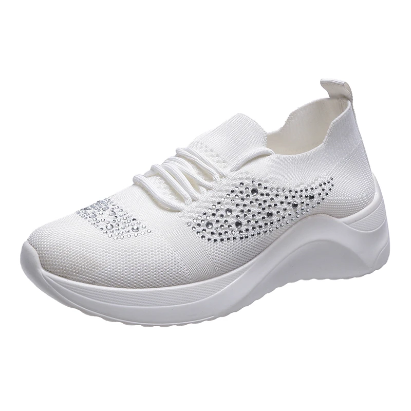 

2021 Sneakers Women Rhinestone Decoration Vulcanized Shoes Casual Rubber Thick Bottom Lace-Up Shoes Sapatos De Mujer Canvas