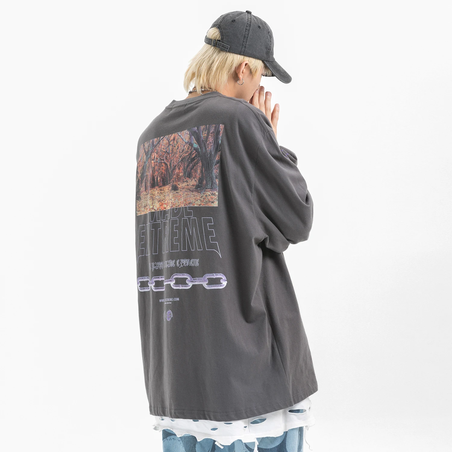 Свитшот мужской с надписью Forest Повседневный в стиле Харадзюку хлопковый пуловер