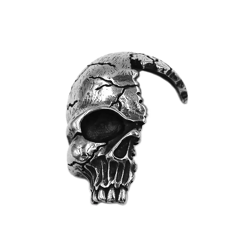 Rock Punk Skull Pendant Stainless Steel Necklace Broken Damaged Half Face Biker Mens SWP0525A | Украшения и аксессуары