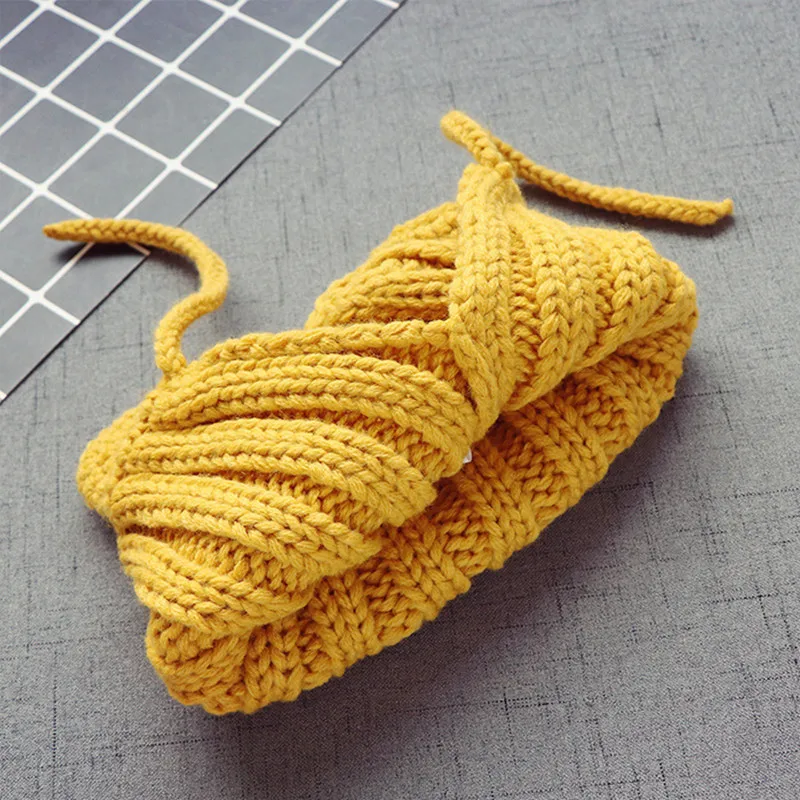 

Cute Baby Girls Knitted Winter Hat Cartoon Ear Lace-up Children Kids Bonnet Cap for 1-3 Years 2021 Fashion Solid Color Caps