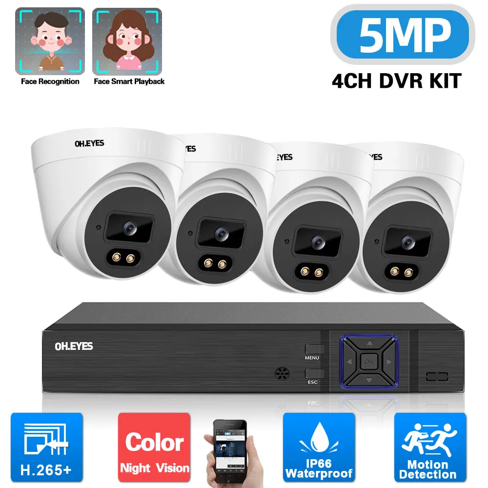 

5MP CCTV DVR Camera Security System Kit 4 Channel Indoor Home Dome Video Surveillance 4 Cameras System Set XMEYE H.265 ONVIF 5MP