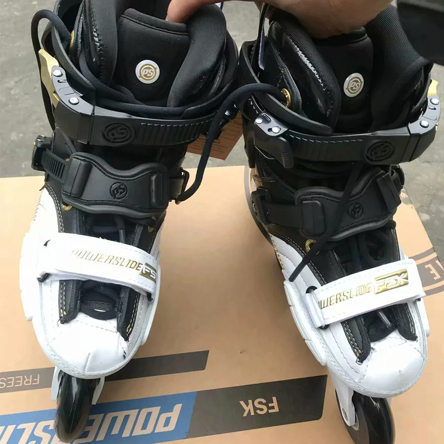 Черный золотой POWERSLIDE S4 профессиональные слалом коньки для взрослых роликовые коньки обувь скольжения коньки