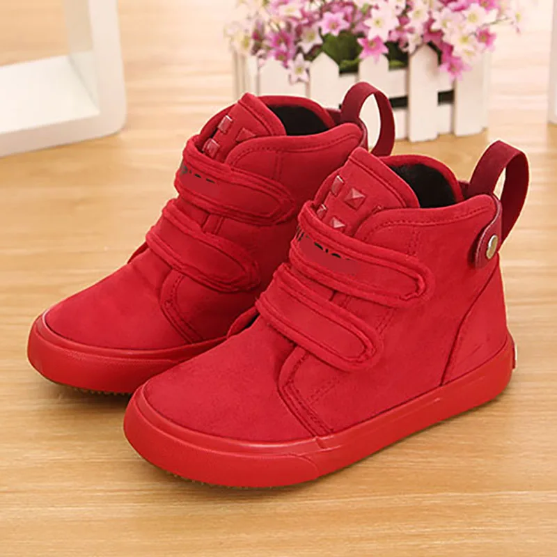 

EU23-37 Brand Red New Flat Boots Winter Shoes Girl Fur Children Winter Sneakers Snow For Boy Girls Children Winter Sneakers