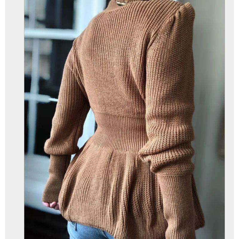 

Women Autumn Turtleneck High Waist Sweater Knitwear 2020 Fashion Long Sleeve Casual Outfits Street OL Brown Top Plus Size S-2XL