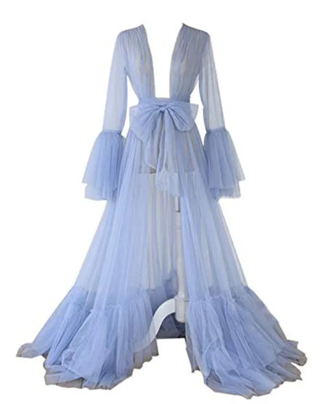 Ladies Tulle Prom Dresses Long Lingerie Gown Nightgown Maternity Gown With Luxury Full Puffy Sleeves
