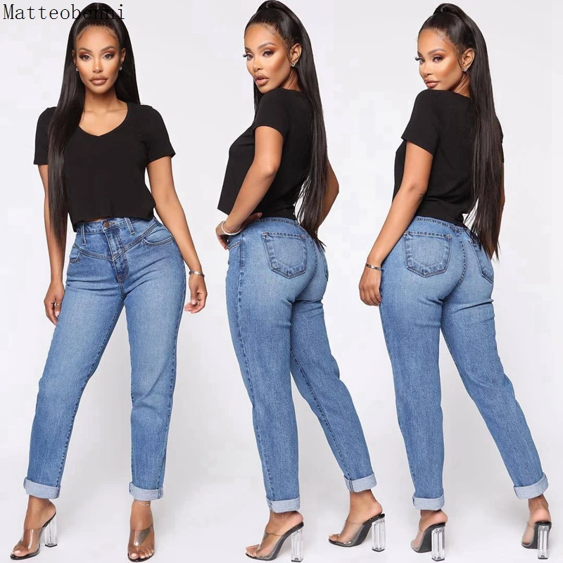 Женские потертые джинсы с высокой талией 2020 винтажные прямые брюки шаровары