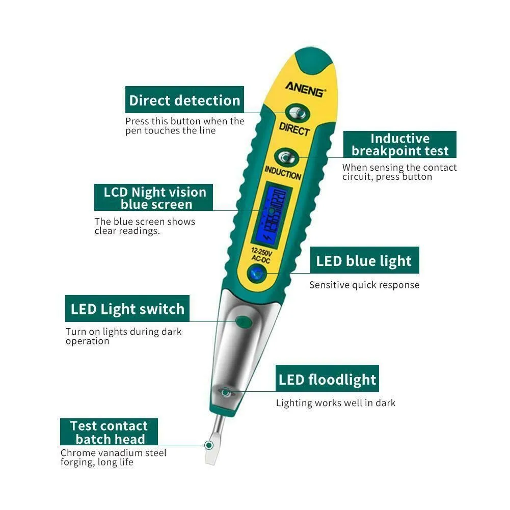 

AC/DC Non-Contact LCD Electric Test Pen Voltage Digital Detector Tester DC12 / 36/55 V AC70 -250V For Electrician Tools