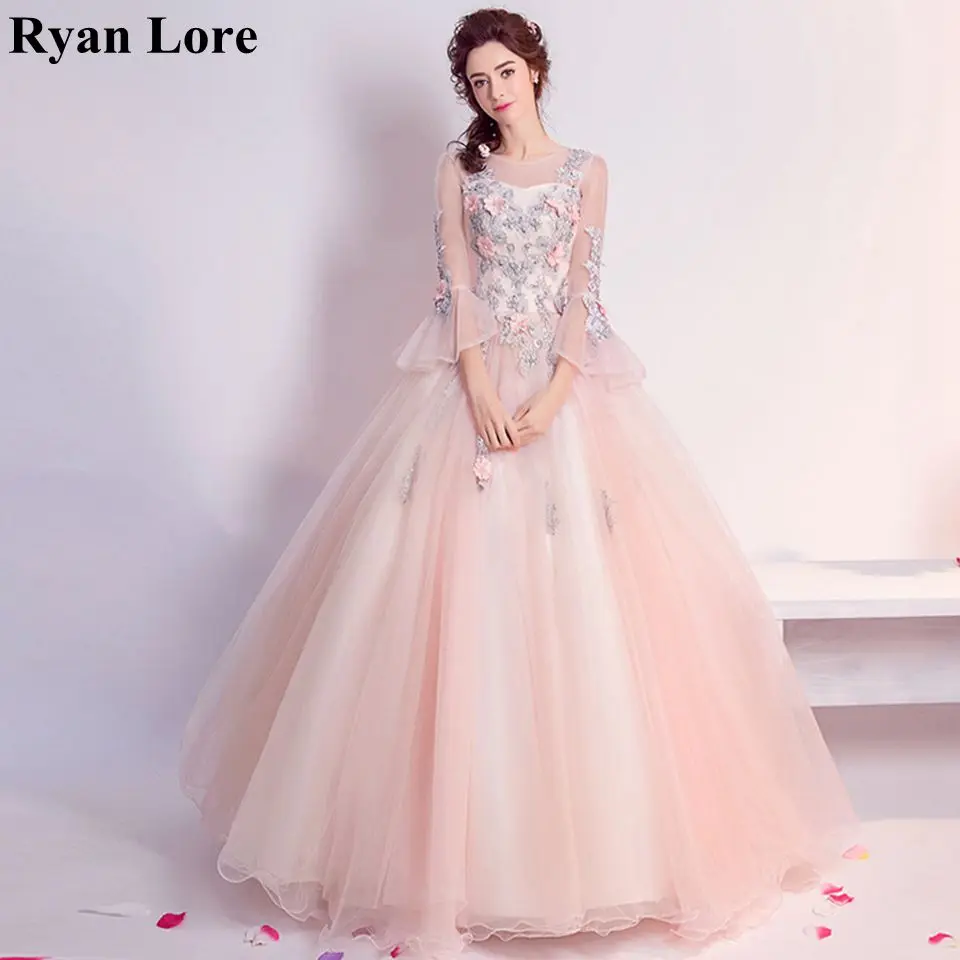 

Розовое платье трапециевидной формы для выпускного вечера Женские вечерние элегантные длинные вечерние платья 2020 рукав 3/4 с аппликацией формальное платье