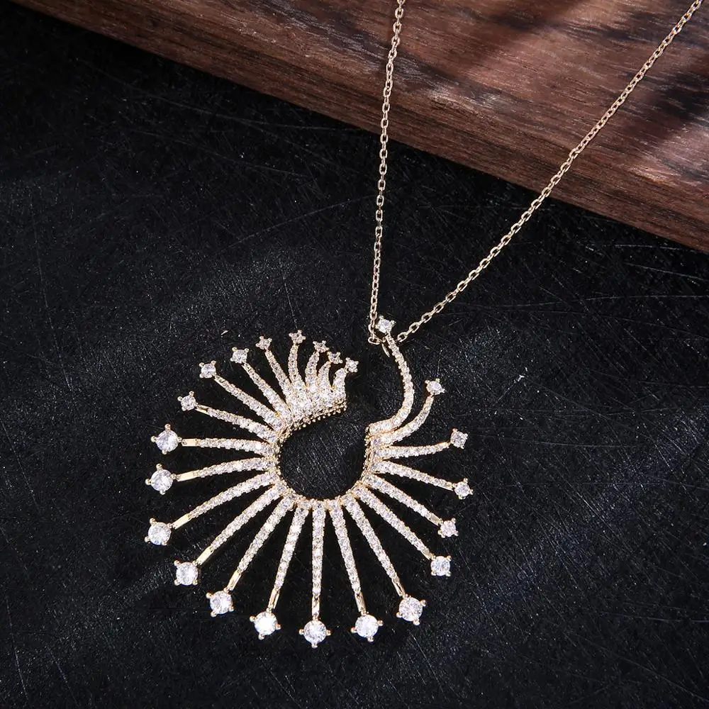 NEW Luxury Firework Pendant Lover's Cubic Zircon CZ Jewelry sets For Women Wedding Dubai Gold Bridal Sets D1425 | Украшения и