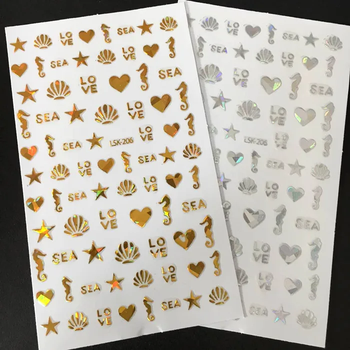 LSK 206 лазерная Золотая морская наклейка на стикеры 3d ногти nail art для дизайна