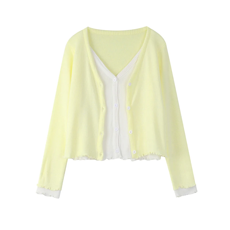 Женский трикотажный кардиган с V-образным вырезом и длинным рукавом |