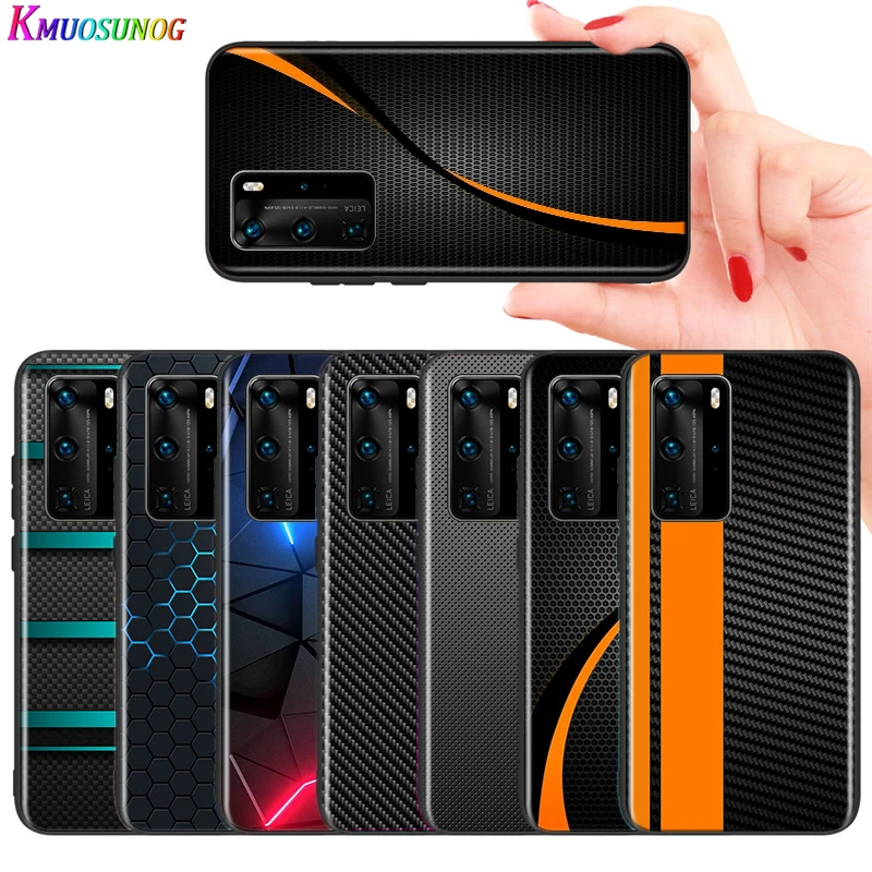 

For Huawei P40 P30 P20 Pro Lite E Plus 5G Bright Black Phone Case Car Carbon fibre For Huawei P10 P9 P8 Lite Cover