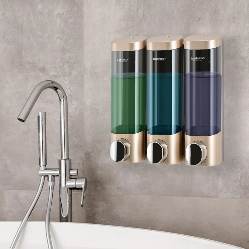 triple soap dispenser wall mount shampoo dispensers detergent shower gel bottle gold 300ml plastic bathroom accessories for home free global shipping