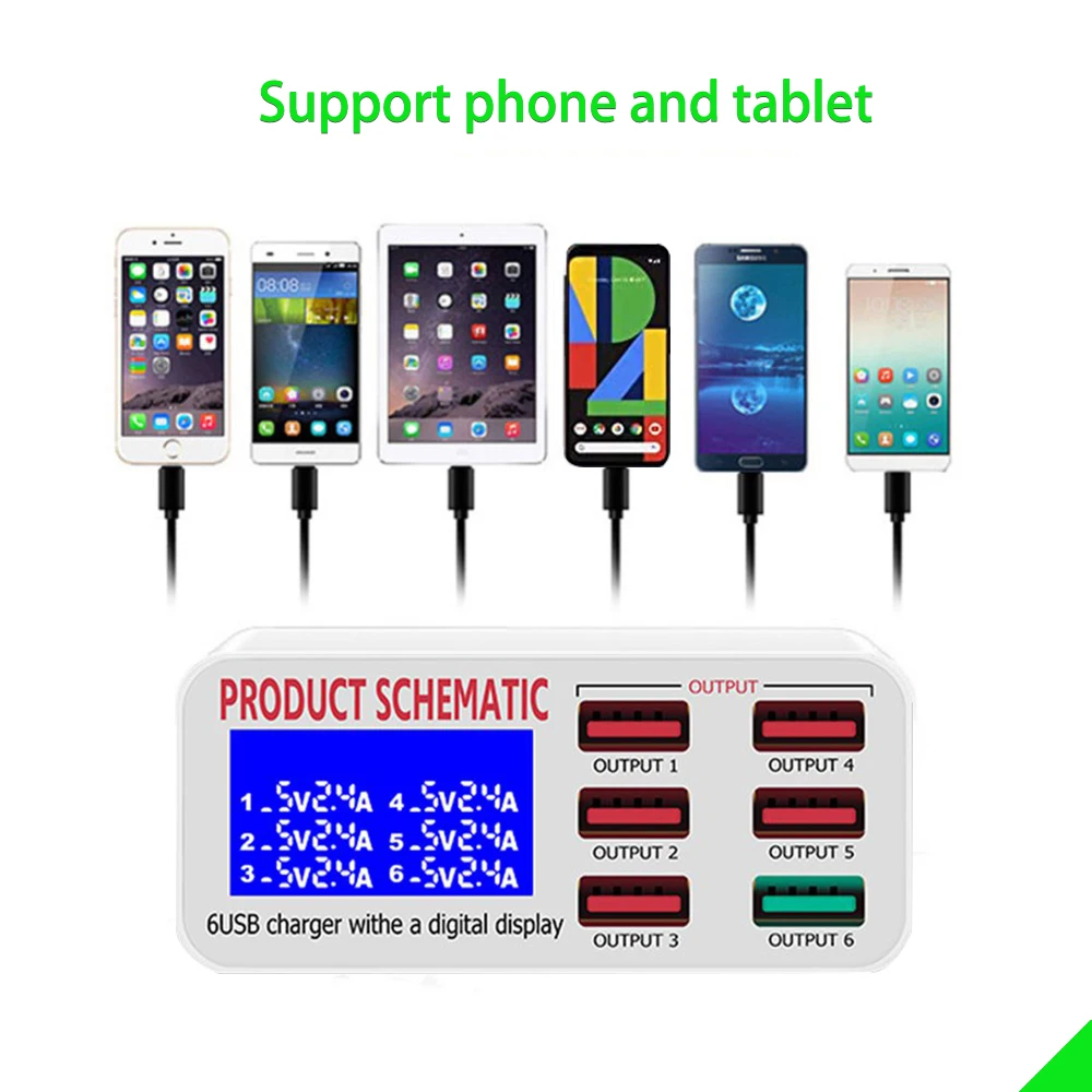 qc3 0 usb charger with lcd display 6 ports desktop mobile phone charger smart fast charging for smart phones tablet pc free global shipping