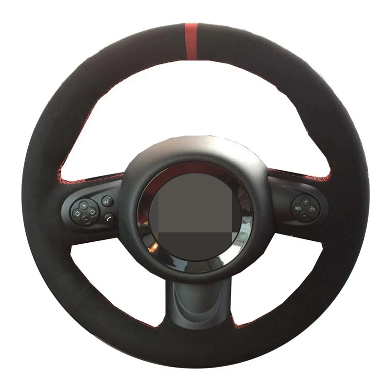 

Car Steering Wheel Cover DIY Hand-stitched Black Genuine Leather Suede Car Steering Wheel Covers For Mini Cooper Accessories