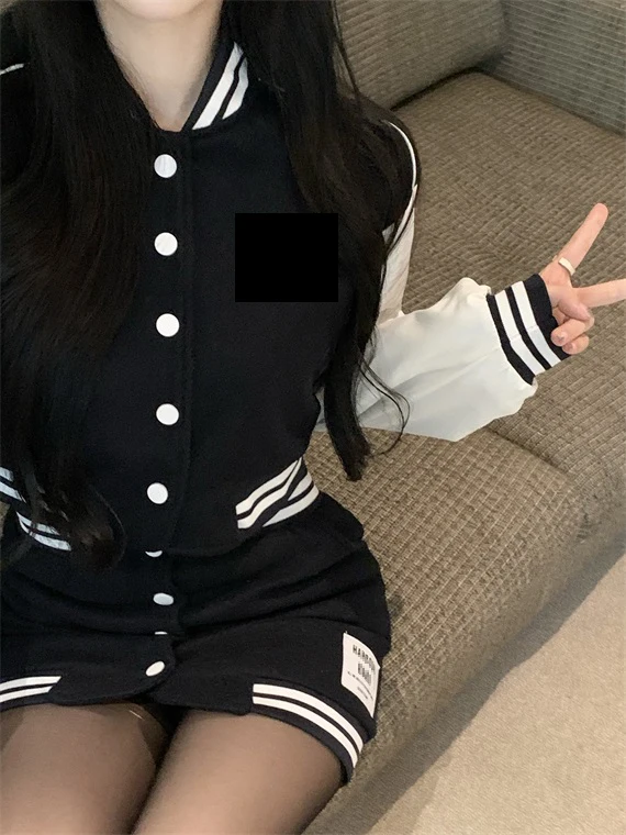 

Letter embroidery short thick padded quilted baseball uniform jacket and skirt two-piece suit women's new fashion western style