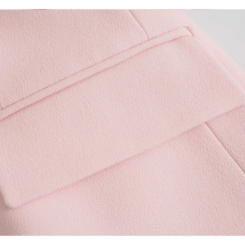 

ZA 2021 Newest Women Blazer Jacket Solid Double Breasted Coat Vintage Long Sleeve Pockets Female Outerwear OL Chic Pink Tops