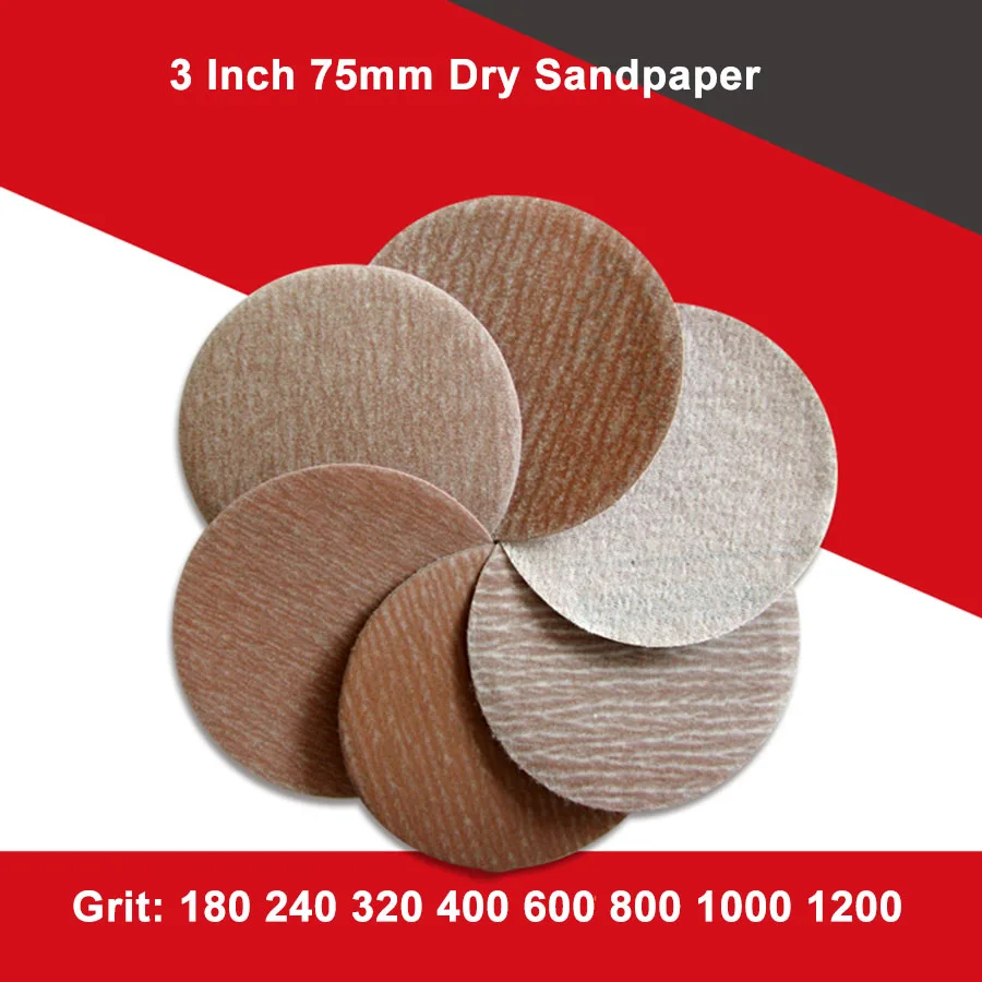 

10/20/50Pcs 3 Inch 75mm Dry Sandpaper Back Flocking Self-adhesive Discs Hook Loop For Norton Abrasives A275 180-1200 Grit