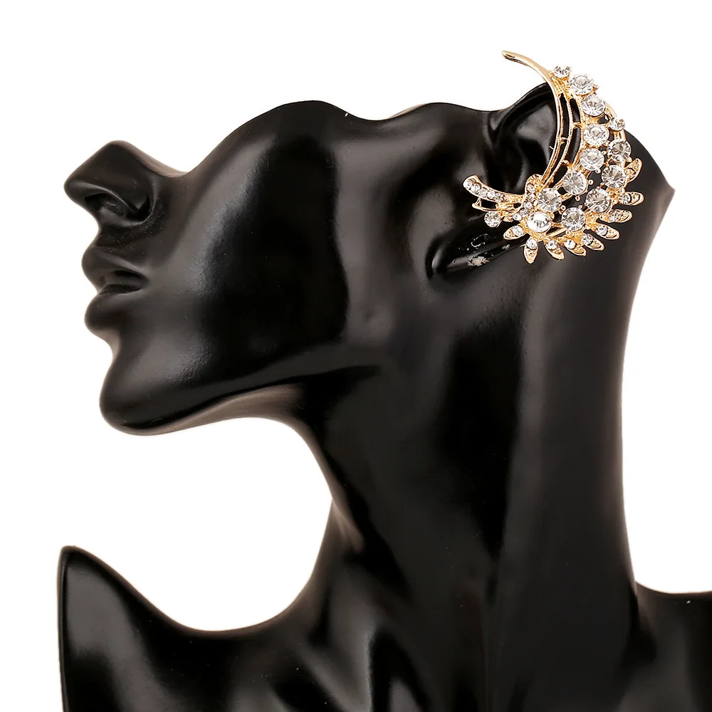 

Luxury Rhinestone Bouquets Moon Punk Ear Cuff Earrings For Women Nightclub Fashion Statement Clip Earrings Without Piercing 1pcs