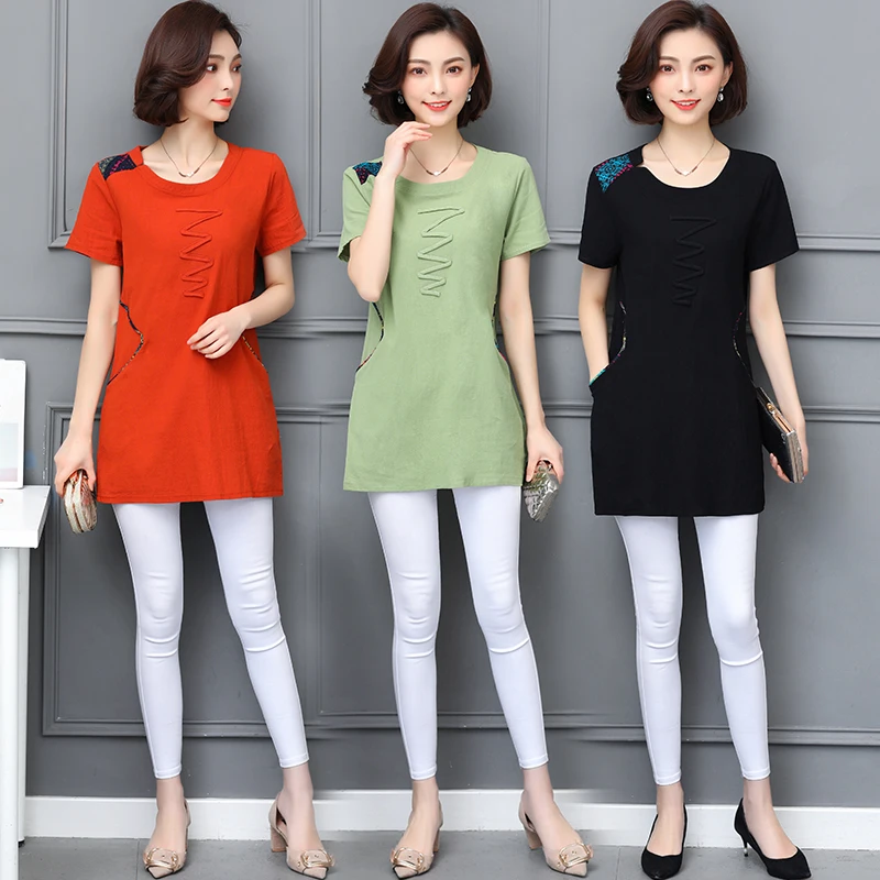 Футболка женская хлопковая с коротким рукавом и цветочным принтом большого