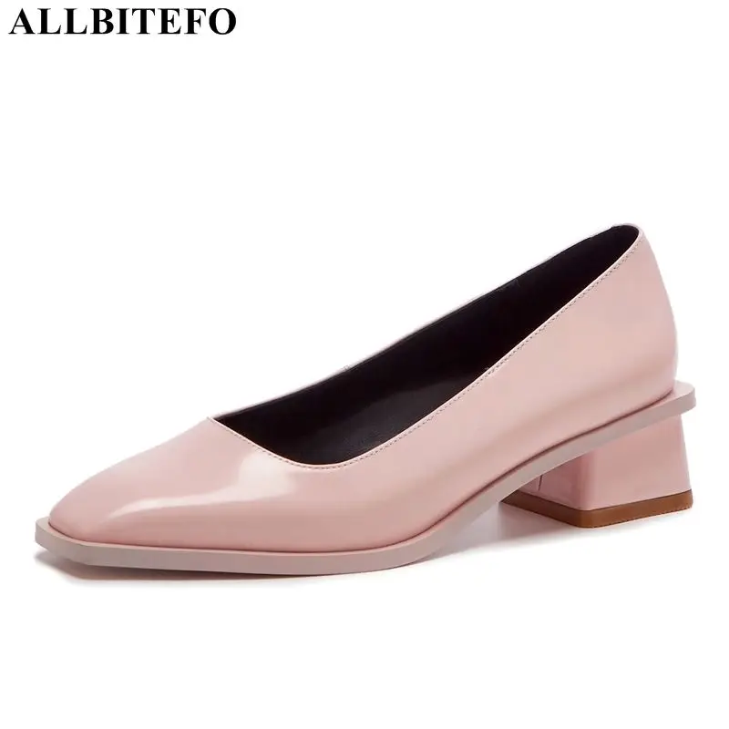 Женские туфли на высоком каблуке ALLBITEFO натуральная кожа квадратный носок модные