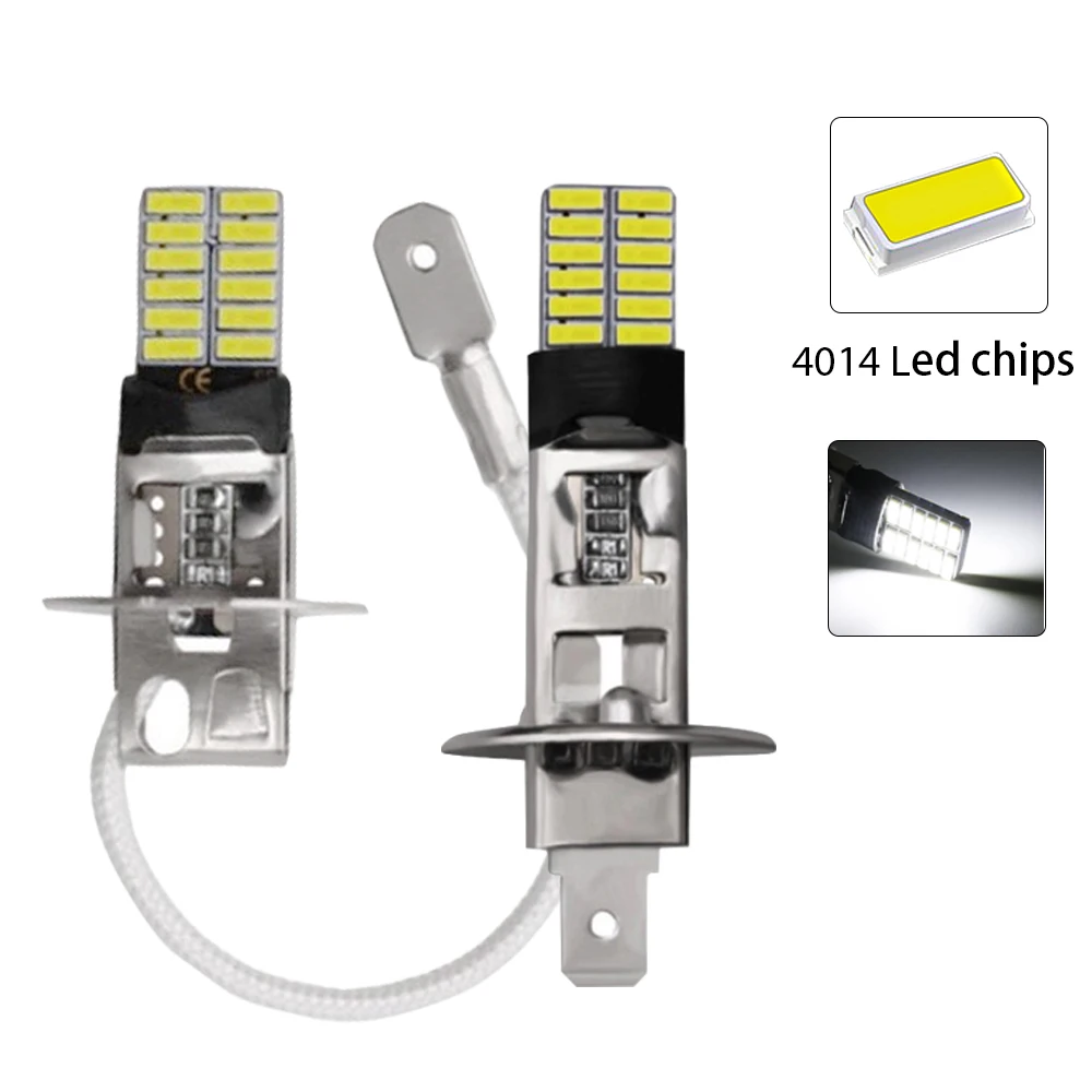 2 шт. 4014 24SMD H1 H3 светодиодный ные лампы Автомобильные противотуманные фары s 12 в 6000