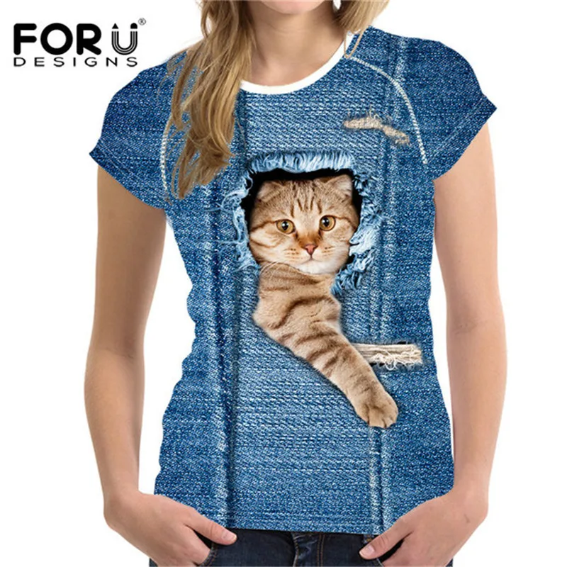 Футболка FORUDESIGNS женские топы рубашки одежда с 3D милой кошкой для девочек