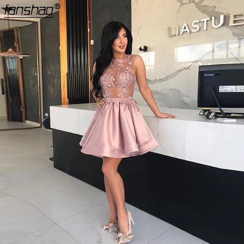 Женское платье для выпускного вечера Fanshao розовое Элегантное коктейльное до