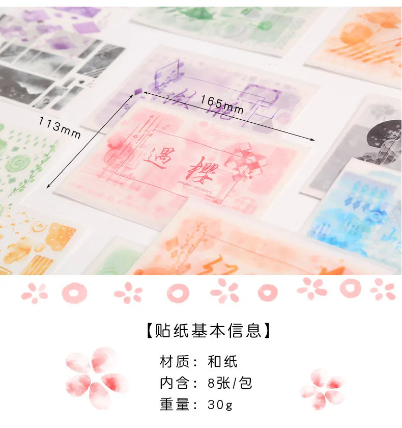 Mohamm 8Pcs Dreamland Ink Series Journal Stationery Flakes Scrapbooking DIY Decorative Stickers