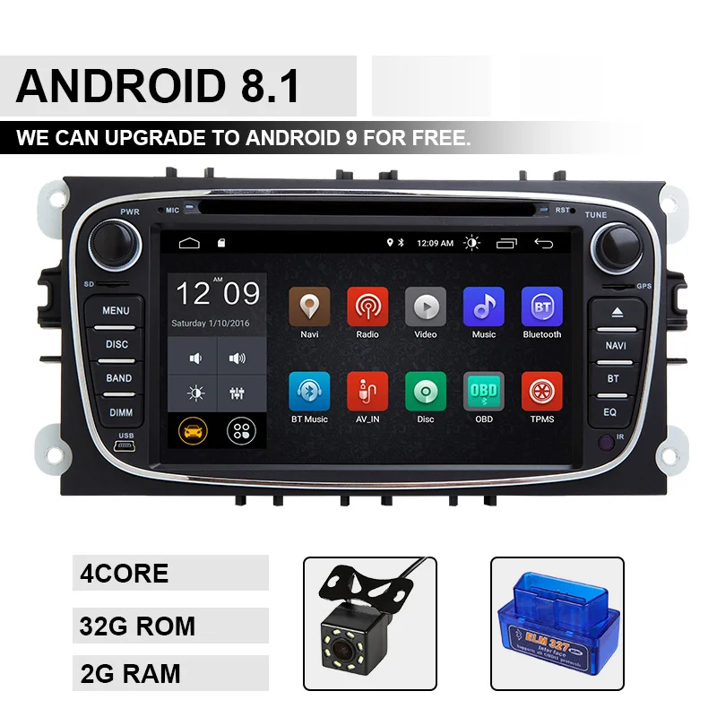 8.1 32ROM OBDCAM 2 din Android 9 Автомагнитола для Ford Focus 2 3 mk2 Kuga Mondeo 4 FiestaTransit подключение S-C MAX Мультимедиа gps навигация головное устройство - Цвет: 8.1 32ROM OBDCAM