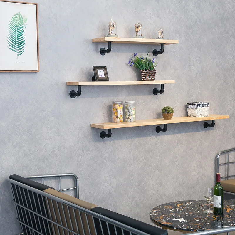 Настенная полка для хранения водопроводных труб из цельного дерева декоративная