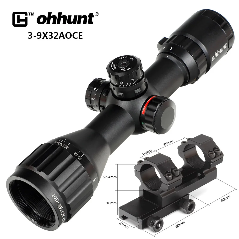 with Picatinny Rings Ohhunt охотничья оптика 3-9x32 AO Compact 1/2 половина Mil точка сетка оптические прицелы башенки Блокировка с солнцезащитным козырьком тактический прицел - Цвет: with Picatinny Rings