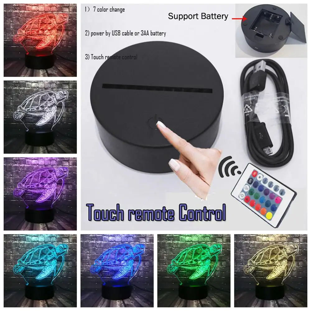 Controller 7 Color Плавать морские Черепашки животное светодиодный 3d-ночник ребенок Декор спальня ночник 7 цветов изменить Рождественский подарок игрушка, Прямая поставка - Испускаемый цвет: Controller 7 Color