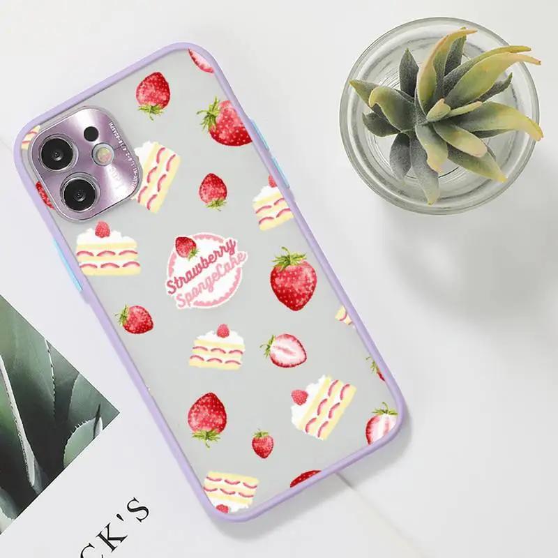 

strawberry Phone Case For iPhone 12 11 Mini Pro XR XS Max 7 8 Plus X Matte transparent Purple Back Cover