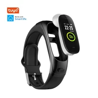 tuya smart watch v08pro bluetooth headset smart bracelet 2 in 1 watch with earbuds wristband monitoring sports earphone with mic