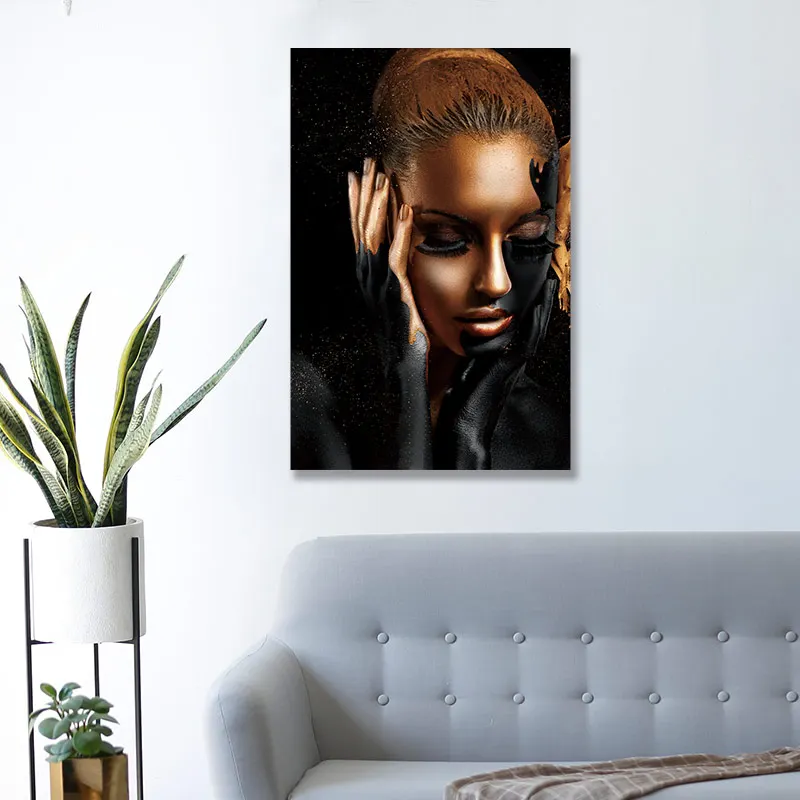 Картина маслом на холсте Черно-Золотая Обнаженная Африканская женщина постеры и