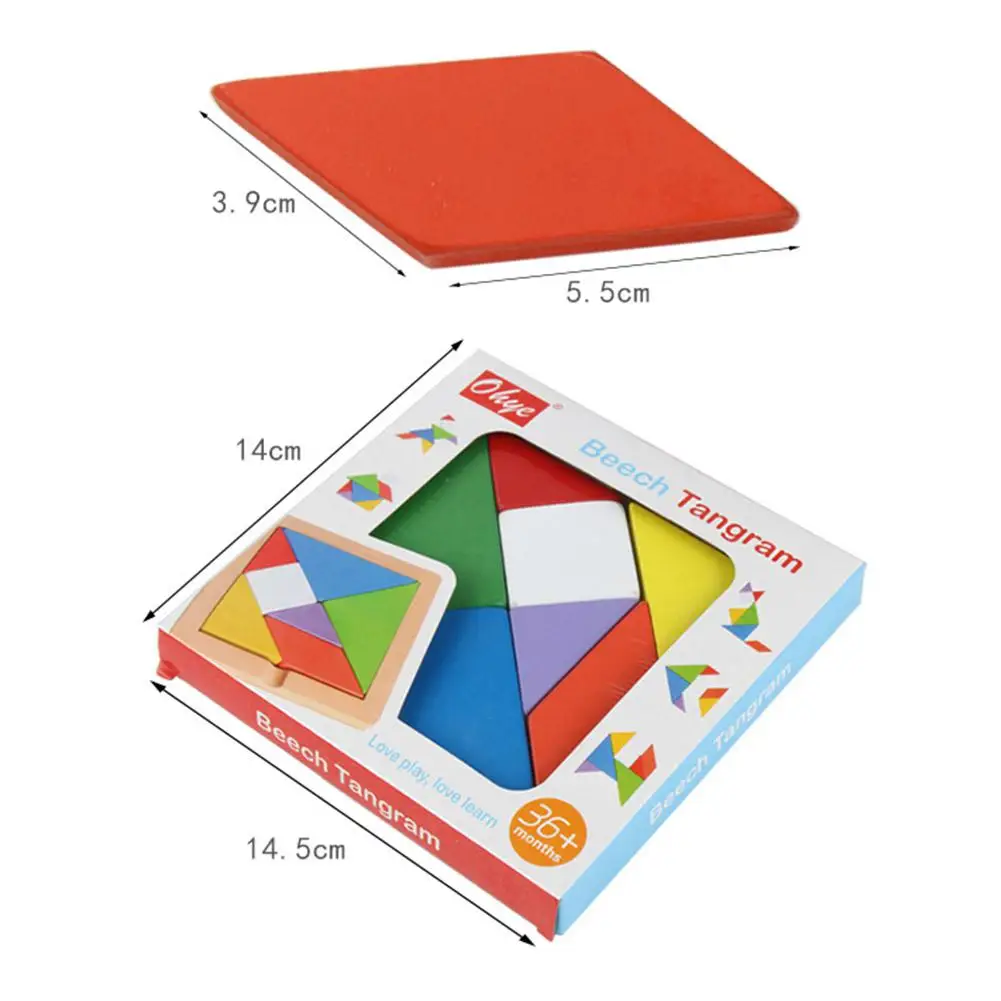 Большой 7 разных цветов деревянная головоломка Танграм Квадратная тарелка