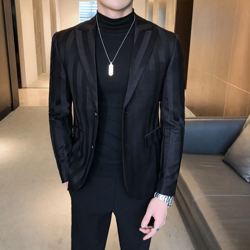 Мужской блейзер с узором полосатый для мужчин s 2020 приталенный Блейзер винтажный