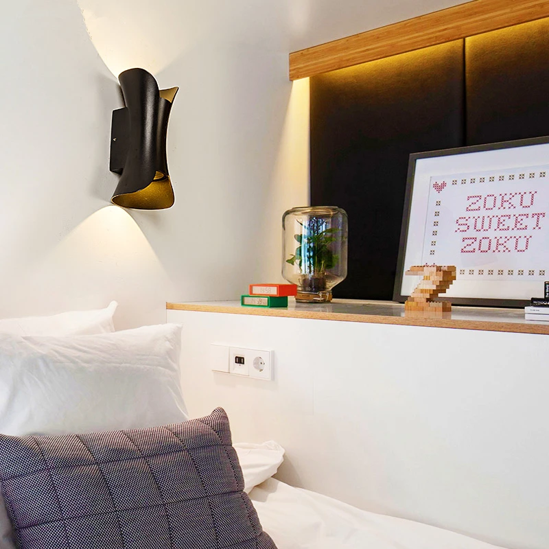 

Modern Led Wall Lamp Outer Black and Inner Gold Wall Sconces Light Fixture for Bedroom Living Room Loft Lamps Bedroom Lamp