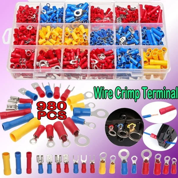 

980PCS Electrical Assorted Insulated Wire Cable Terminal Crimp Connector Spade Set Kit wire connectors electrical connector