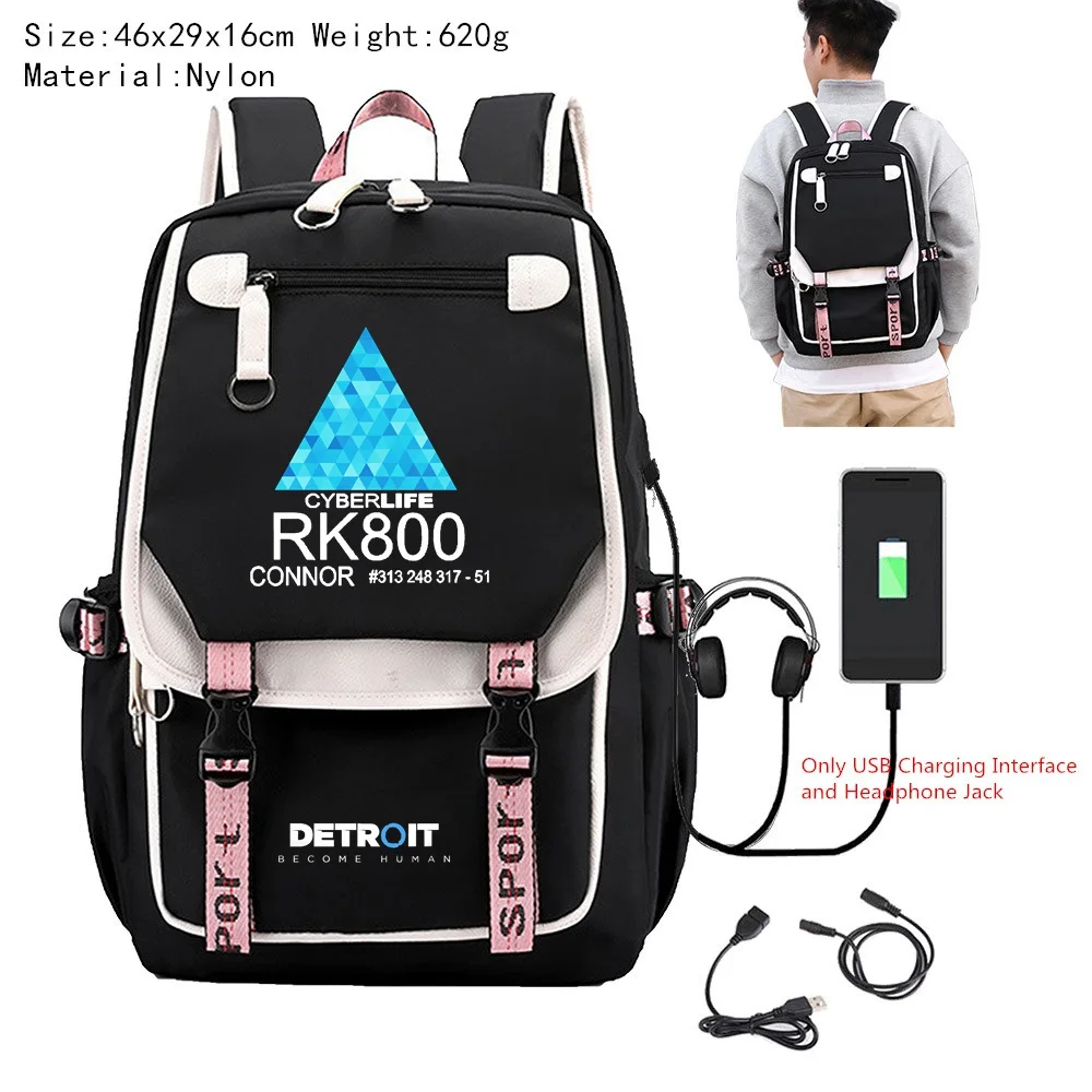 

High Quality Detroit Become Human Nylon Backpack Men Women Travel Laptop Bags Game Boys Girls Shoulder Bags Student School Bags
