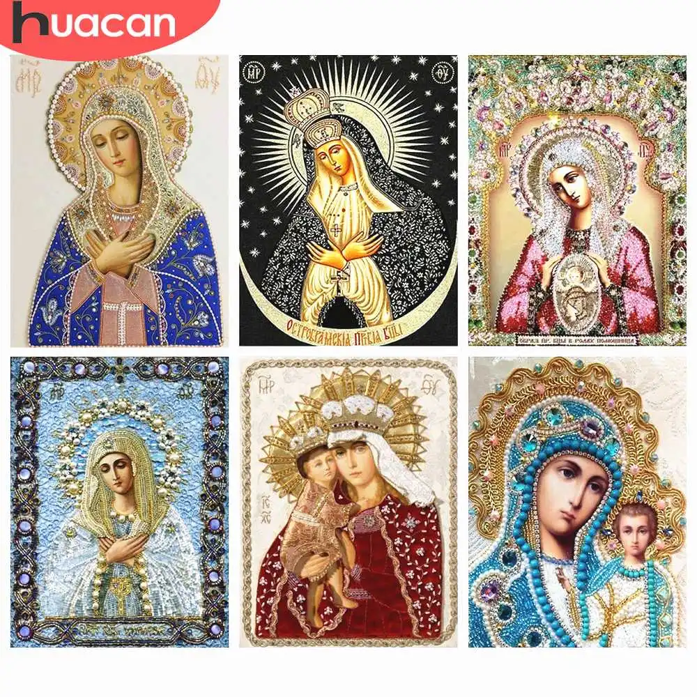 HUACAN Full Square Diamond Painting Religious DIY Diamond Embroidery Religion Icon Picture Of Rhinestone Diamond Mosaic Madonna