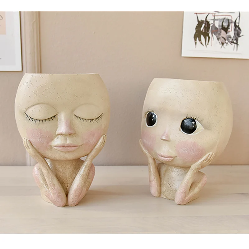 Ваза с человеческим лицом контейнер для украшения Больших Глаз кукольный