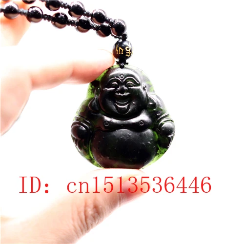 Китайский черный зеленый нефрит большой живот кулон Будды натуральная ручная