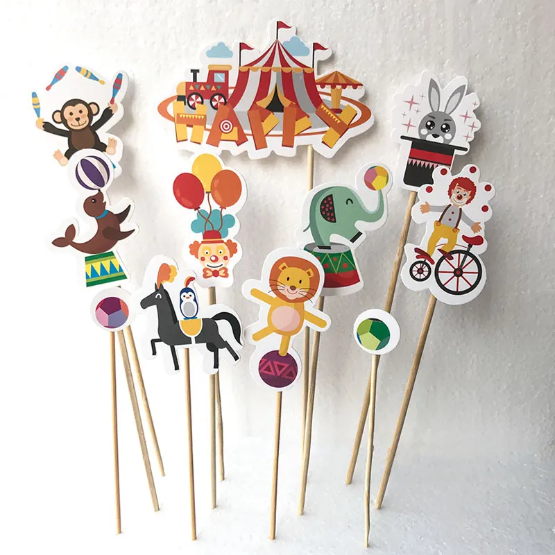 cake topper x1pack Цирк украшения для тематических вечеринок Полосатое Животные одноразовая посуда комплект пластины чашки Детская футболка с принтом масок День рождения поставки радостным - Цвет: cake topper x1pack