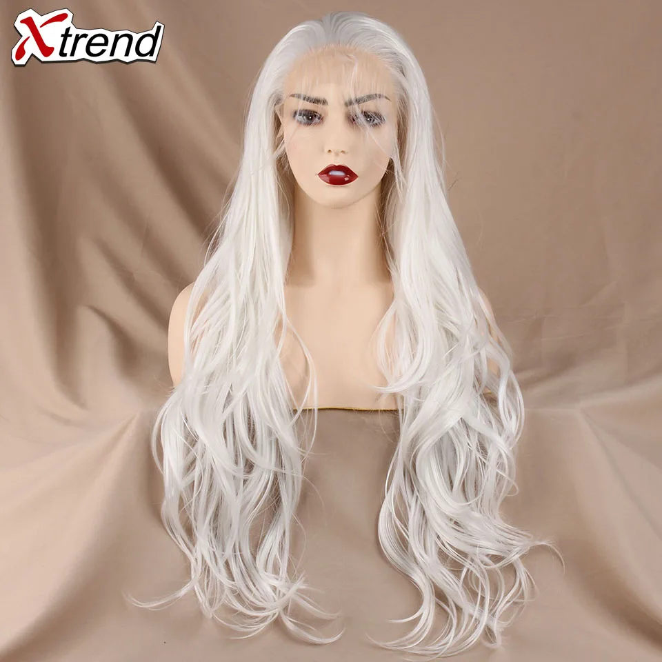 white Xtrend синтетический парик на кружеве Длинные розовые медные красные фиолетовые оранжевые Зеленые Белые парики для черных женщин волнистые волосы женские Peruca - Цвет: white