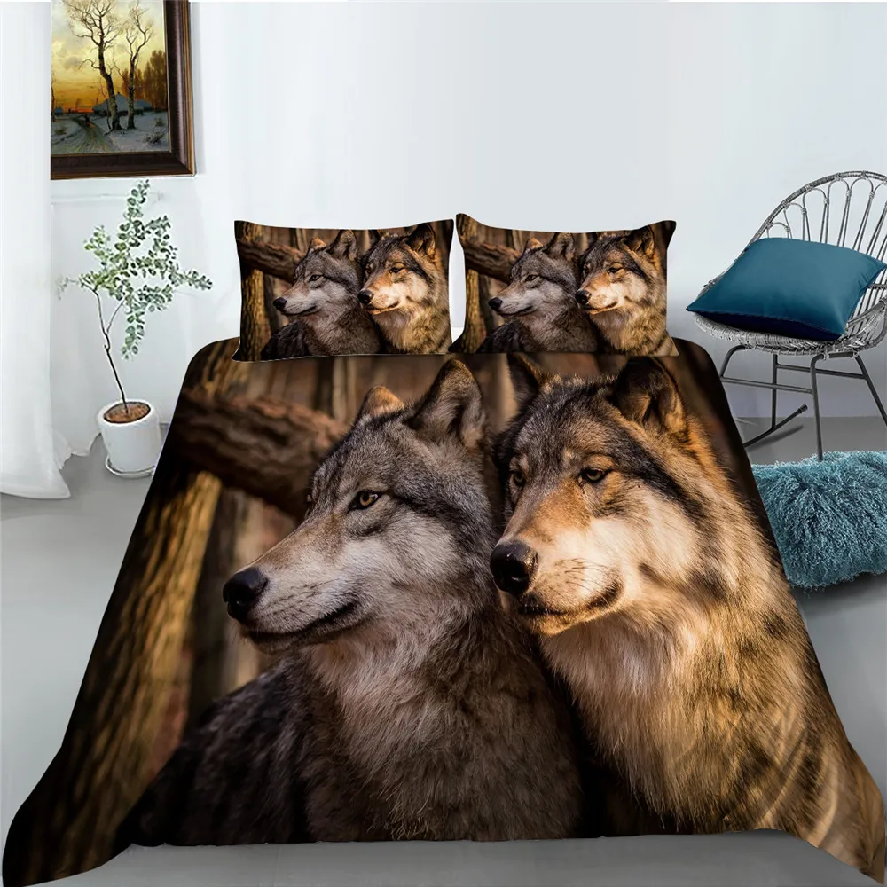 

Комплект постельного белья с 3d-изображением волка, пододеяльник большого размера, постельное белье из микрофибры с HD-рисунком, покрывало, 2/3 шт., украшение для спальни