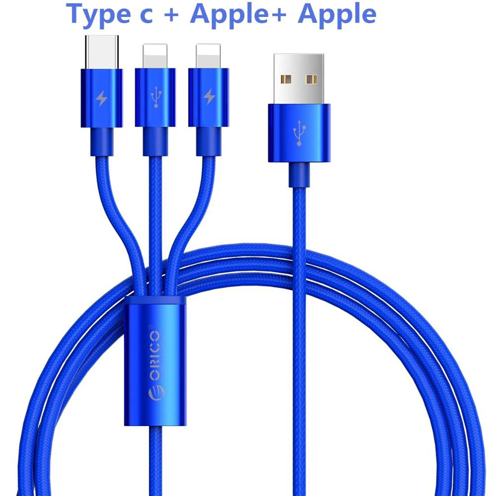 Type 1 Blue Orico нейлоновый кабель 3 в 1 type C для быстрой зарядки и синхронизации данных, usb-кабель для samsung Xiaomi Redmi5 iPhone 8X7 6 Plus iOS USB-C - Цвет: Type 1 Blue